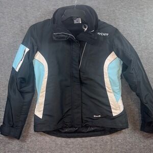 Spyder XT Waterproof 3 in 1 Ski Jacket Women Black Light Blue Cream Sz 6 (Small)